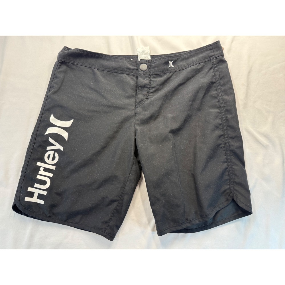 Hurley Boys Board Shorts Size 3 Black Swim Trunks Recycled Polyester Logo Beach